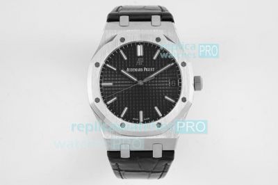 BF Factory Swiss Replica AP Royal Oak 15500 Watch SS Black Dial Black Leather Strap 41MM